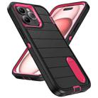 For iPhone 15 Pro Max Defender Gen2 Rugged PC + Silicone Phone Case with Holder(Black+Pink) - 2