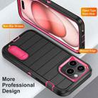 For iPhone 15 Pro Max Defender Gen2 Rugged PC + Silicone Phone Case with Holder(Black+Pink) - 3