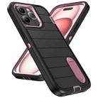 For iPhone 15 Pro Max Defender Gen2 Rugged PC + Silicone Phone Case with Holder(Black+Light Pink) - 2