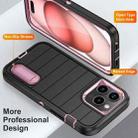 For iPhone 15 Pro Max Defender Gen2 Rugged PC + Silicone Phone Case with Holder(Black+Light Pink) - 3