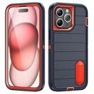 For iPhone 15 Pro Max Defender Gen2 Rugged PC + Silicone Phone Case with Holder(Dark Blue+Orange) - 1