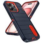 For iPhone 15 Pro Max Defender Gen2 Rugged PC + Silicone Phone Case with Holder(Dark Blue+Orange) - 2