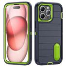 For iPhone 15 Pro Max Defender Gen2 Rugged PC + Silicone Phone Case with Holder(Dark Blue+Green) - 1