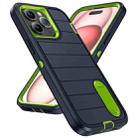 For iPhone 15 Pro Max Defender Gen2 Rugged PC + Silicone Phone Case with Holder(Dark Blue+Green) - 2