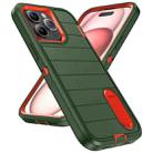 For iPhone 15 Pro Max Defender Gen2 Rugged PC + Silicone Phone Case with Holder(Dark Green+Orange) - 2