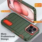 For iPhone 15 Pro Max Defender Gen2 Rugged PC + Silicone Phone Case with Holder(Dark Green+Orange) - 3