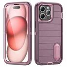 For iPhone 15 Pro Max Defender Gen2 Rugged PC + Silicone Phone Case with Holder(Purple+Light Pink) - 1