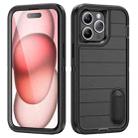 For iPhone 15 Pro Defender Gen2 Rugged PC + Silicone Phone Case with Holder(Black) - 1