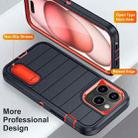 For iPhone 15 Pro Defender Gen2 Rugged PC + Silicone Phone Case with Holder(Dark Blue+Orange) - 3