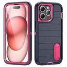 For iPhone 15 Pro Defender Gen2 Rugged PC + Silicone Phone Case with Holder(Dark Blue+Pink) - 1