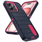 For iPhone 15 Pro Defender Gen2 Rugged PC + Silicone Phone Case with Holder(Dark Blue+Pink) - 2