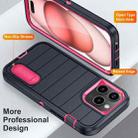 For iPhone 15 Pro Defender Gen2 Rugged PC + Silicone Phone Case with Holder(Dark Blue+Pink) - 3