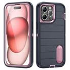 For iPhone 15 Pro Defender Gen2 Rugged PC + Silicone Phone Case with Holder(Dark Blue+Light Pink) - 1