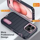 For iPhone 15 Pro Defender Gen2 Rugged PC + Silicone Phone Case with Holder(Dark Blue+Light Pink) - 3