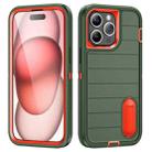 For iPhone 15 Pro Defender Gen2 Rugged PC + Silicone Phone Case with Holder(Dark Green+Orange) - 1