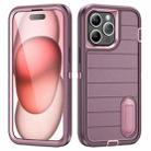 For iPhone 15 Pro Defender Gen2 Rugged PC + Silicone Phone Case with Holder(Purple+Light Pink) - 1