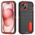 For iPhone 15 Plus Defender Gen2 Rugged PC + Silicone Phone Case with Holder(Black+Orange) - 1