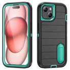 For iPhone 15 Plus Defender Gen2 Rugged PC + Silicone Phone Case with Holder(Black+Cyan) - 1