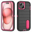 For iPhone 15 Plus Defender Gen2 Rugged PC + Silicone Phone Case with Holder(Black+Pink) - 1