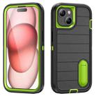 For iPhone 15 Plus Defender Gen2 Rugged PC + Silicone Phone Case with Holder(Black+Green) - 1