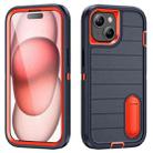 For iPhone 15 Plus Defender Gen2 Rugged PC + Silicone Phone Case with Holder(Dark Blue+Orange) - 1