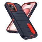 For iPhone 15 Plus Defender Gen2 Rugged PC + Silicone Phone Case with Holder(Dark Blue+Orange) - 2