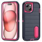 For iPhone 15 Plus Defender Gen2 Rugged PC + Silicone Phone Case with Holder(Dark Blue+Pink) - 1