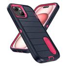 For iPhone 15 Plus Defender Gen2 Rugged PC + Silicone Phone Case with Holder(Dark Blue+Pink) - 2