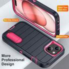 For iPhone 15 Plus Defender Gen2 Rugged PC + Silicone Phone Case with Holder(Dark Blue+Pink) - 3