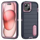 For iPhone 15 Plus Defender Gen2 Rugged PC + Silicone Phone Case with Holder(Dark Blue+Light Pink) - 1