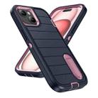 For iPhone 15 Plus Defender Gen2 Rugged PC + Silicone Phone Case with Holder(Dark Blue+Light Pink) - 2