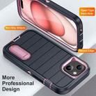 For iPhone 15 Plus Defender Gen2 Rugged PC + Silicone Phone Case with Holder(Dark Blue+Light Pink) - 3