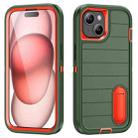 For iPhone 15 Plus Defender Gen2 Rugged PC + Silicone Phone Case with Holder(Dark Green+Orange) - 1