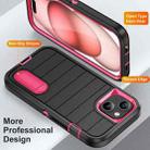 For iPhone 15 Defender Gen2 Rugged PC + Silicone Phone Case with Holder(Black+Pink) - 3