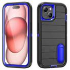 For iPhone 15 Defender Gen2 Rugged PC + Silicone Phone Case with Holder(Black+Dark Blue) - 1