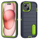 For iPhone 15 Defender Gen2 Rugged PC + Silicone Phone Case with Holder(Dark Blue+Green) - 1