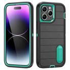 For iPhone 14 Pro Max Defender Gen2 Rugged PC + Silicone Phone Case with Holder(Black+Cyan) - 1