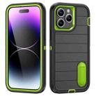 For iPhone 14 Pro Max Defender Gen2 Rugged PC + Silicone Phone Case with Holder(Black+Green) - 1