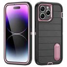 For iPhone 14 Pro Max Defender Gen2 Rugged PC + Silicone Phone Case with Holder(Black+Light Pink) - 1