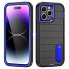 For iPhone 14 Pro Max Defender Gen2 Rugged PC + Silicone Phone Case with Holder(Black+Dark Blue) - 1