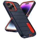 For iPhone 14 Pro Max Defender Gen2 Rugged PC + Silicone Phone Case with Holder(Dark Blue+Orange) - 2