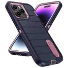 For iPhone 14 Pro Max Defender Gen2 Rugged PC + Silicone Phone Case with Holder(Dark Blue+Light Pink) - 2