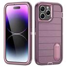 For iPhone 14 Pro Max Defender Gen2 Rugged PC + Silicone Phone Case with Holder(Purple+Light Pink) - 1