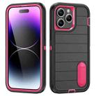 For iPhone 14 Pro Defender Gen2 Rugged PC + Silicone Phone Case with Holder(Black+Pink) - 1