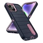 For iPhone 14 Plus Defender Gen2 Rugged PC + Silicone Phone Case with Holder(Dark Blue+Light Pink) - 2