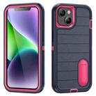 For iPhone 14 Defender Gen2 Rugged PC + Silicone Phone Case with Holder(Dark Blue+Pink) - 1