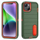 For iPhone 14 Defender Gen2 Rugged PC + Silicone Phone Case with Holder(Dark Green+Orange) - 1