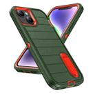 For iPhone 14 Defender Gen2 Rugged PC + Silicone Phone Case with Holder(Dark Green+Orange) - 2