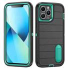 For iPhone 13 Pro Max Defender Gen2 Rugged PC + Silicone Phone Case with Holder(Black+Cyan) - 1