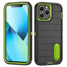 For iPhone 13 Pro Max Defender Gen2 Rugged PC + Silicone Phone Case with Holder(Black+Green) - 1